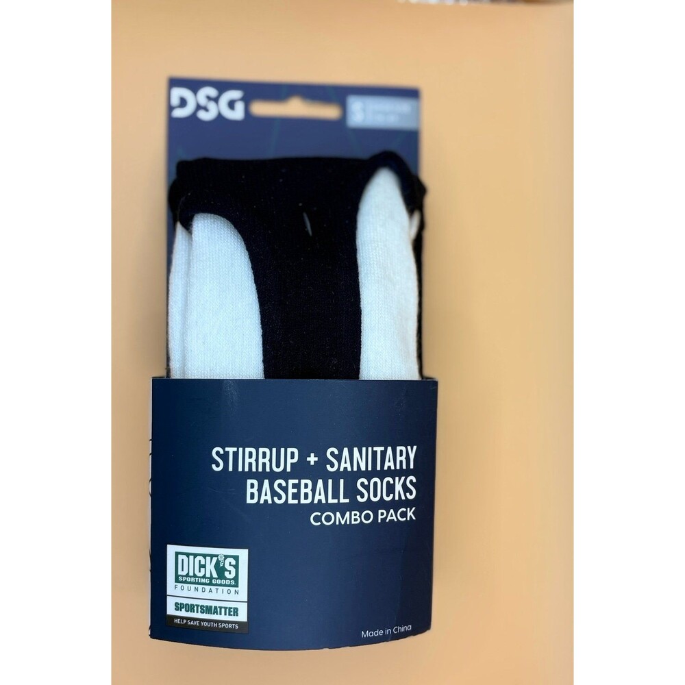 DSG 'STIRUP + SANITARY' BOYS SMALL 13K-4Y' WHITE AND NAVY BASEBALL SOCKS